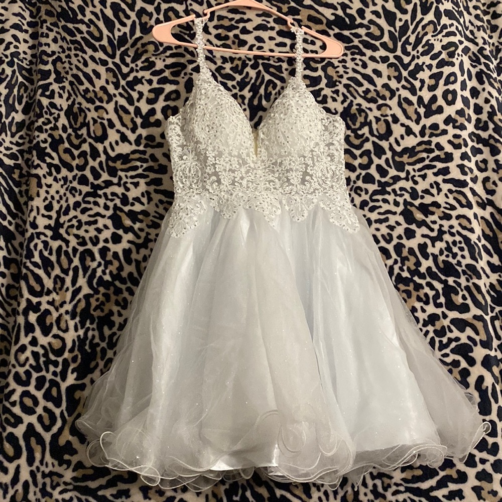 Sparkly Formal/ Quince White Dress with Rhinestone Floral design